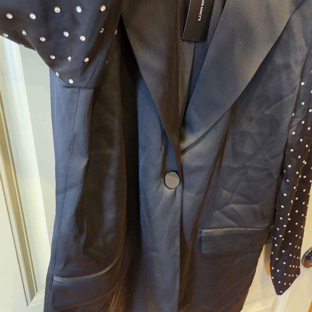 NWT Danielle Bernstein x Macy's Studded Sleeve Black Tuxedo Blazer Jacket Small - Picture 5 of 16